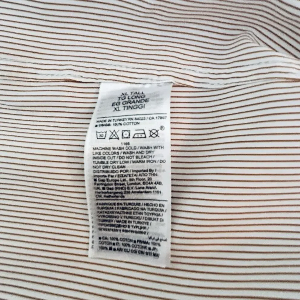 Banana Republic Men's Tall Tailored Slim Fit Cotton Brown White Striped Shirt XL
